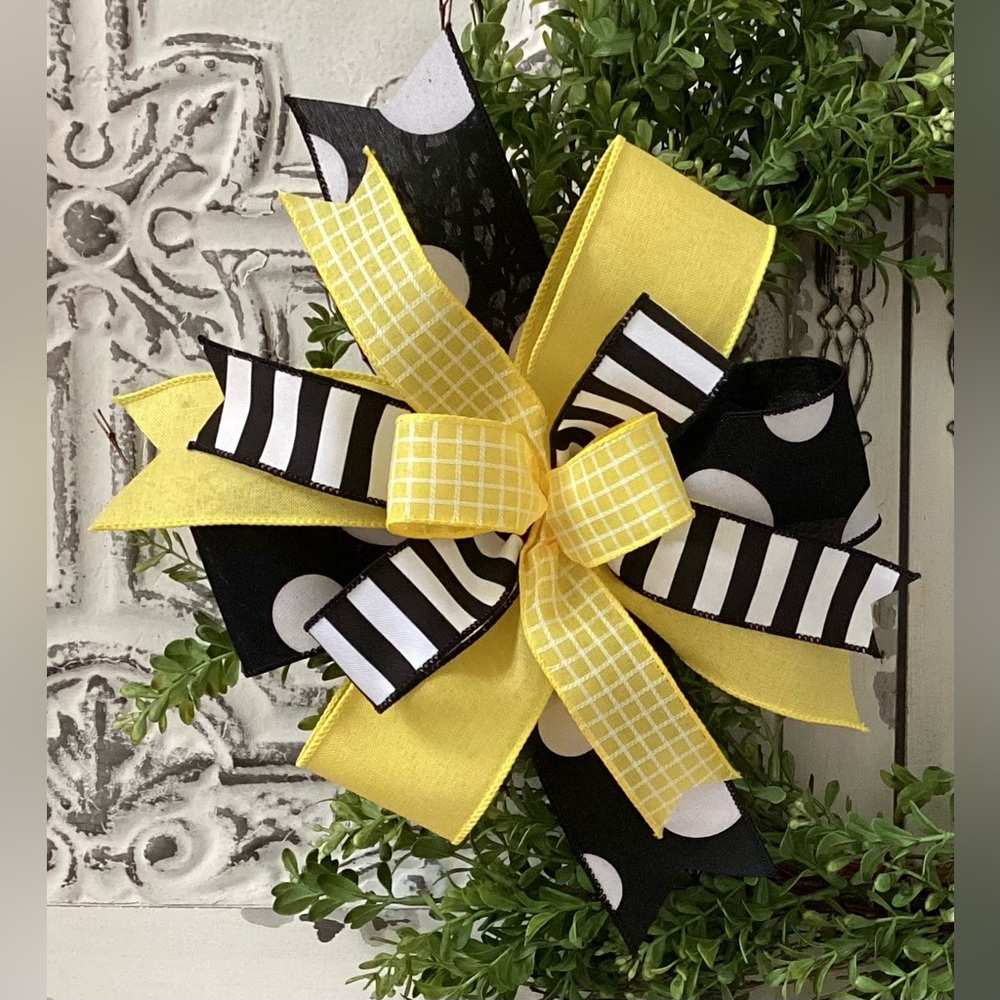 Yellow & Black Polkadots, Wreath Bow, Wreath Accent, Lantern Bow, & Everyday Bow